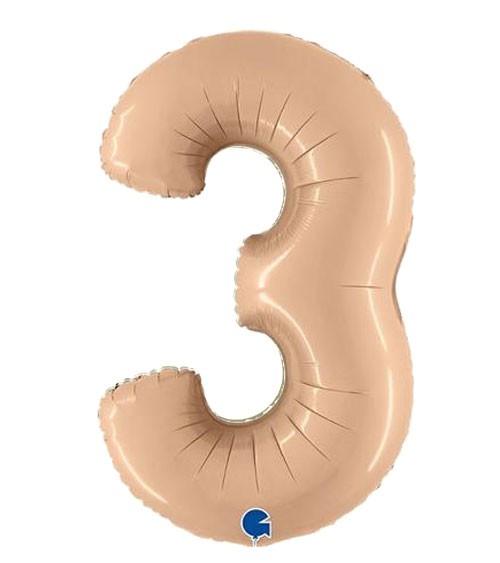 Folienballon Zahl "3" - satin nude - 102 cm