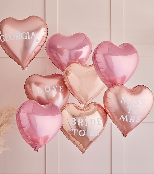Herz-Folienballon-Set mit Stickern - rosegold, rosa - 8-teilig