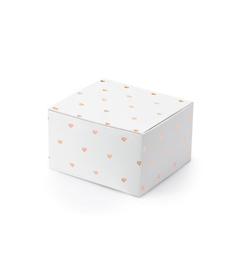 Gastgeschenkboxen mit rosegoldenen Herzen - weiß - 10 Stück