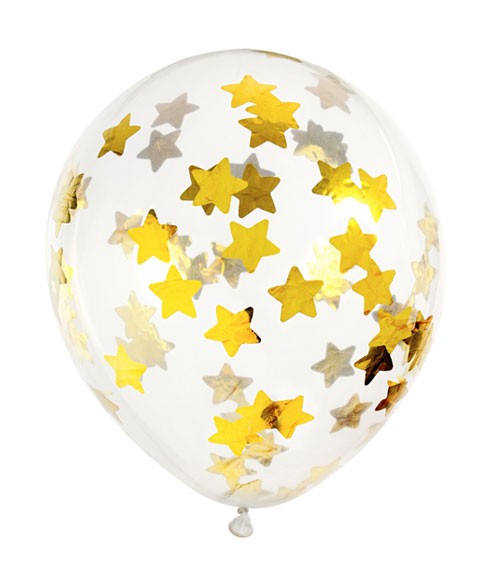 Transparente Ballons mit goldenem Stern-Konfetti - 6 Stück