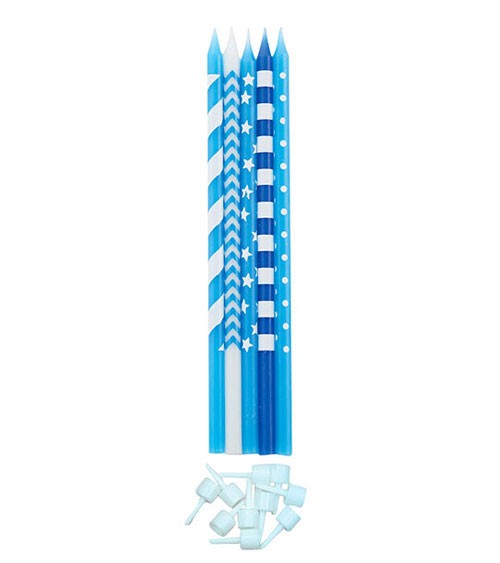 Lange Kuchenkerzen - Farbmix Blau - 15,5 cm - 10 Stück