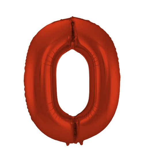 Zahl-Folienballon "0" - matt rot - 86 cm
